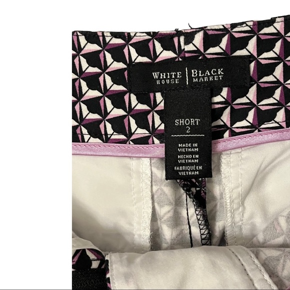 White House Black Market Size 2 Short Black and Pink Geometric Pattern Shorts - Picture 3 of 7
